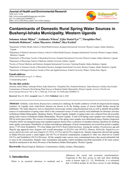 Contaminants of Domestic Rural Spring Water Sources in Bushenyi-Ishaka Municipality, Western Uganda