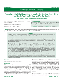 Perception of Pakistani Population Regarding the Effects of Jinn, Evil