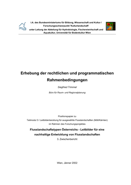 Erhebung Der Rechtlichen Und Programmatischen Rahmenbedingungen