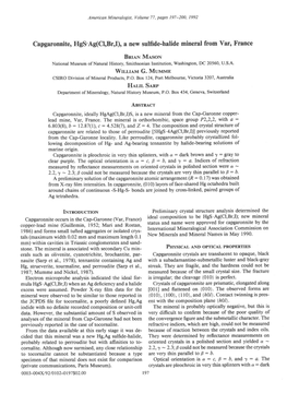 Capgaronnite, Hgs'ag(Clrbrri), a New Sulfide-Halide Mineral from Var, France