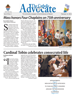 Mass Honors Four Chaplains on 75Th Anniversary by Jonathan Azzara Broglio Refl Ected on the Men, Who Public Relations Specialist Represented Multiple Faiths: Lt