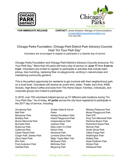 Chicago Parks Foundation, Chicago Park District Park Advisory Councils