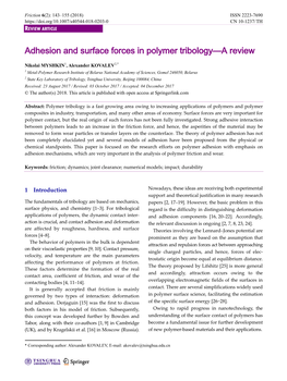 Adhesion and Surface Forces in Polymer Tribology—A Review