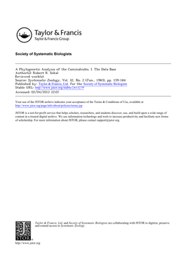 A Phylogenetic Analysis of the Caminalcules. I. the Data Base Author(S): Robert R