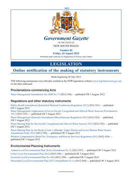 New South Wales Government Gazette No. 32 of 10 August 2012