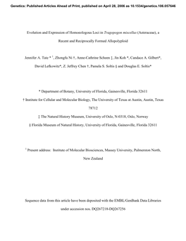 Evolution and Expression of Homoeologous Loci in Tragopogon Miscellus (Asteraceae), A