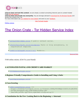 The Onion Crate - Tor Hidden Service Index