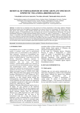 Removal of Formaldehyde by Some Air Plant Species in Epiphytic Tillandsia (Bromiliaceae)