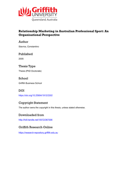 Relationship Marketing in Australian Professional Sport: an Organisational Perspective