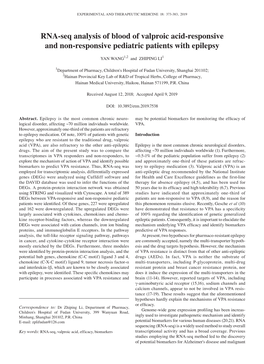 RNA‑Seq Analysis of Blood of Valproic Acid‑Responsive and Non‑Responsive Pediatric Patients with Epilepsy