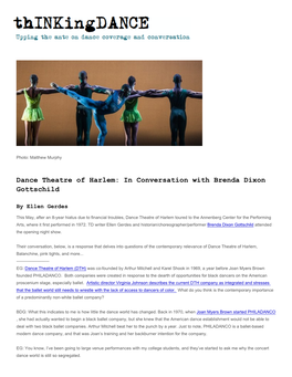 Dance Theatre of Harlem: in Conversation with Brenda Dixon Gottschild