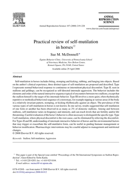 Practical Review of Self-Mutilation in Horsesଝ Sue M