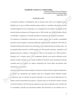 1 EXODO DE NAZIS EN LA POSGUERRA Guillermo Miguel Chávez Rodríguez Universidad Autónoma Metropolitana Septiembre 2018 INTRODU