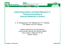 Lawful Interception and Data Retention in Telecommunication & Internet Networks in Greece