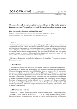 Thanatosis and Morphological Adaptations in the Mite Genera Lamnacarus and Pygmodispus (Acari, Heterostigmatina, Scutacaridae)