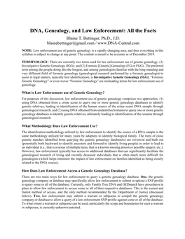 DNA, Genealogy, and Law Enforcement: All the Facts
