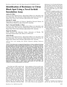 Identification of Resistance to Citrus Black Spot Using a Novel In-Field Inoculation Assay