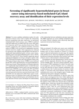 Screening of Significantly Hypermethylated Genes in Breast Cancer Using Microarray-Based Methylated-Cpg Island Recovery Assay An