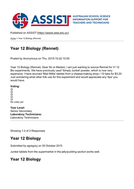 Year 12 Biology (Rennet)