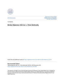 Bimbo Bakeries USA Inc V. Chris Botticella