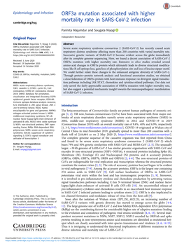 Orf3a Mutation Associated with Higher Mortality Rate in SARS-Cov-2 Infection Cambridge.Org/Hyg