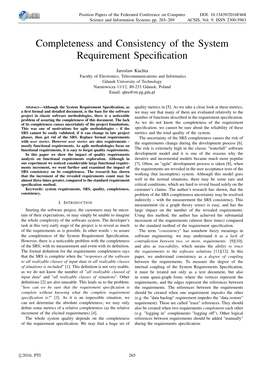 Completeness and Consistency of the System Requirement Specification 267