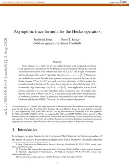 2 Aug 2020 Asymptotic Trace Formula for the Hecke Operators