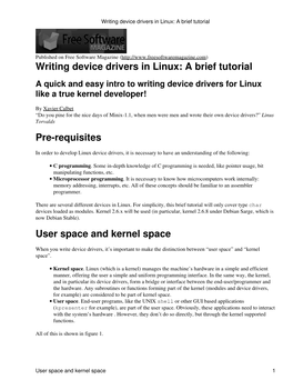 Writing Device Drivers in Linux: a Brief Tutorial
