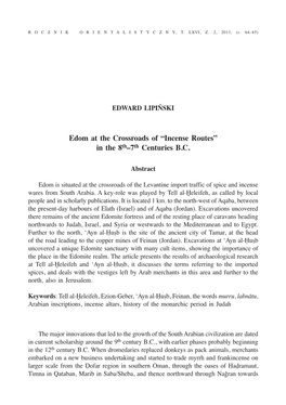 Edom at the Crossroads of “Incense Routes” in the 8Th–7Th Centuries B.C