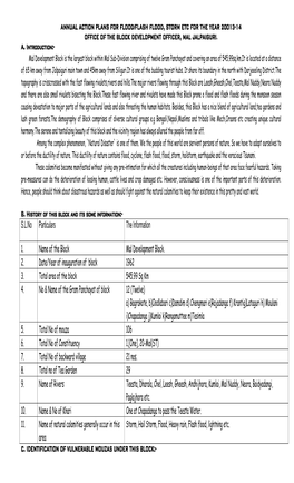 Annual Action Plans for Flood/Flash Flood, Storm Etc for the Year 20013-14 Office of the Block Development Officer, Mal Jalpaiguri