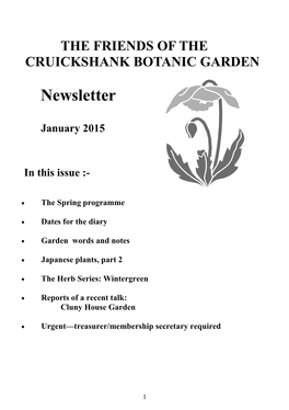 The Friends of the Cruickshank Botanic Garden