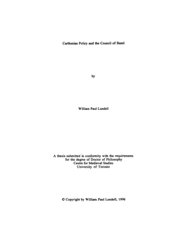 Carthusian Policy and the Council of Basel William