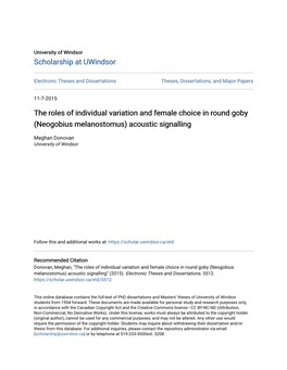 Neogobius Melanostomus) Acoustic Signalling