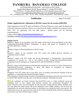 PANSKURA BANAMALI COLLEGE (AUTONOMOUS COLLEGE : 2018-2019 to 2027-2028) Largest Rural Based, NAAC Re-Accredited ‘A’ Grade (2016-2021) DST-FIST(Govt