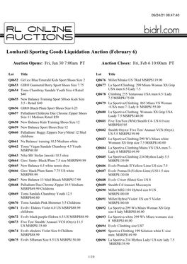 Lombardi Sporting Goods Liquidation Auction (February 6)