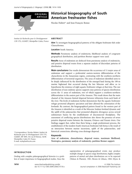 Historical Biogeography of South American Freshwater Fishes