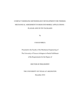 Compact Modeling Methodology Development for Thermo