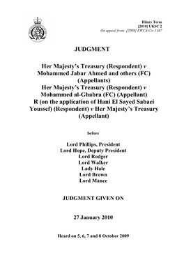 Her Majesty's Treasury (Respondent) V Mohammed Jabar Ahmed And