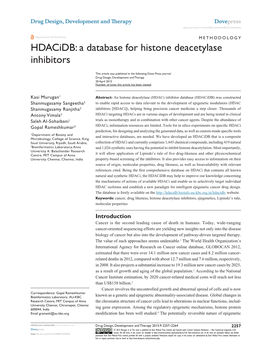 A Database for Histone Deacetylase Inhibitors