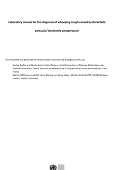 Laboratory Manual for the Diagnosis of Whooping Cough Caused by Bordetella Pertussis