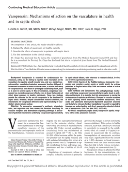 Vasopressin: Mechanisms of Action on the Vasculature in Health and in Septic Shock