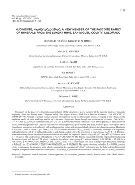 HUGHESITE, Na3al(V10O28)•22H2O, a NEW MEMBER of the PASCOITE FAMILY of MINERALS from the SUNDAY MINE, SAN MIGUEL COUNTY, COLORADO