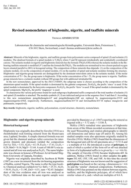 Revised Nomenclature of Högbomite, Nigerite, and Taaffeite Minerals