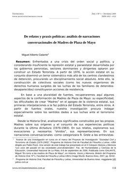 Análisis De Narraciones Conversacionales De Madres De Plaza De Mayo∗