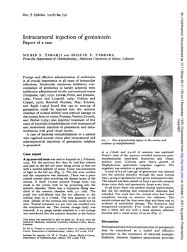 Intracameral Injection of Gentamicin Report of a Case