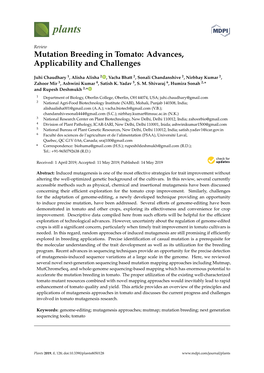 Mutation Breeding in Tomato: Advances, Applicability and Challenges