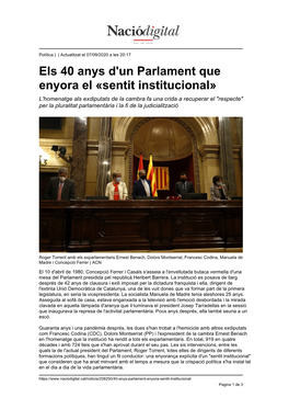 Els 40 Anys D'un Parlament Que Enyora El «Sentit Institucional»