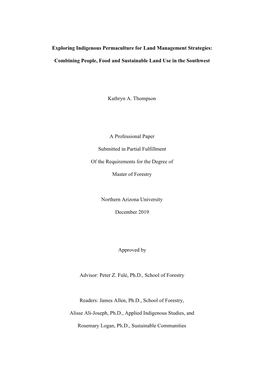 Exploring Indigenous Permaculture for Land Management Strategies: Combining People, Food and Sustainable Land Use in the Southw