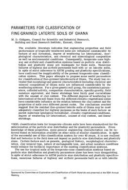 Parameters for Classification of Fine-Grained Laterite Soils of Ghana M