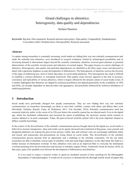 Grand Challenges in Altmetrics: Heterogeneity, Data Quality and Dependencies